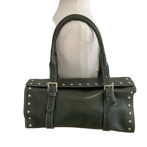 Claudia Firenze Genuine Leather Green Studded Handbag Buckle Straps snap closure
